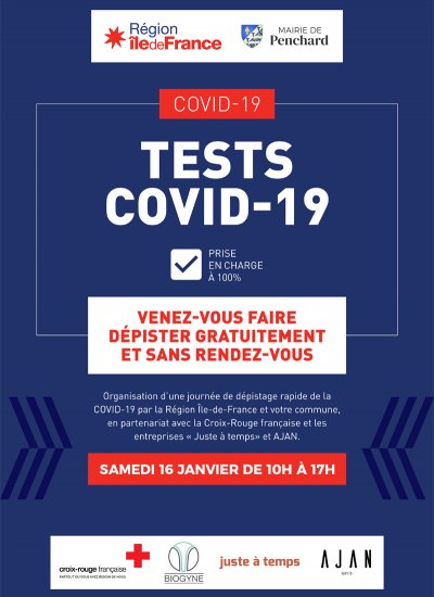 Dépistage covid-19 samedi 16 janvier 2021 de 10h à 17h à la salle omnisports de Penchard