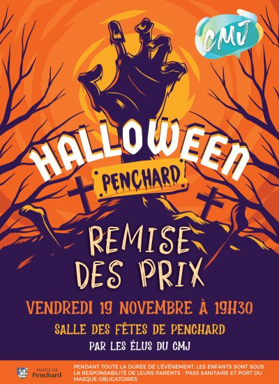 Remise des prix du concours d'Halloween vendredi 19 novembre à 19h30 à la salle des fêtes de Penchard