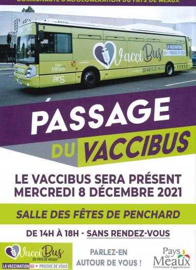 Passage du Vaccibus à Penchard le 8 décembre de 14h à 18h à la salle des fêtes sans rendez-vous