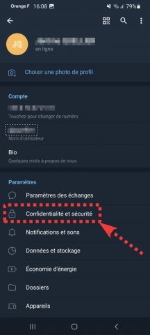 Paramétrage confidentialité Telegram